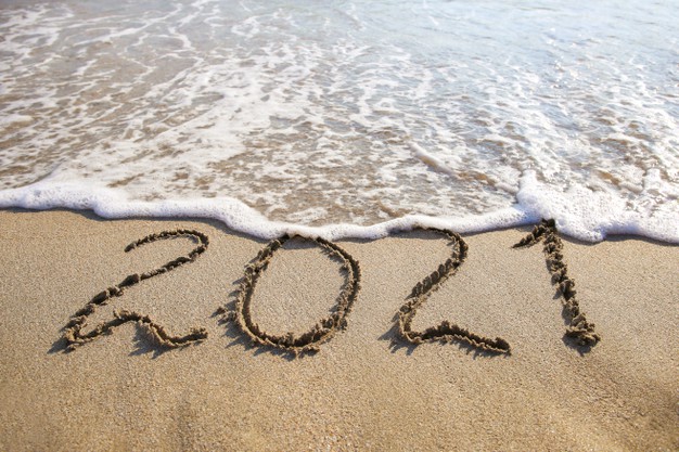2021 Year Written On Sandy Beach Sea 104376 1023